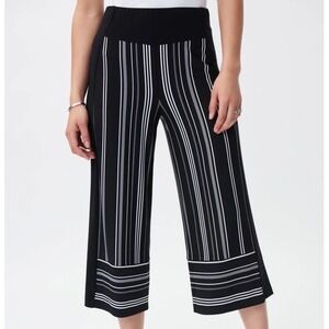 Joseph Ribkoff Black White Striped Wide Leg Cropped Gaucho Pants Size 6 Culottes